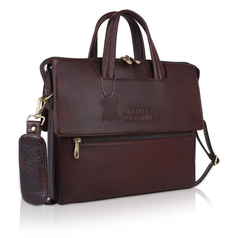 Vinay Flap Genuine Leather Slim Laptop Bag/ Office Bag Hive